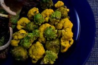 Romanesco Broccoli, Cauliflower, and Brussels Sprouts with Mustard-Caper Butter