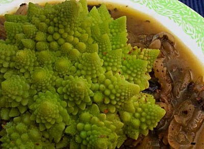 Braised Romanesco Broccoli with Olives & Onions