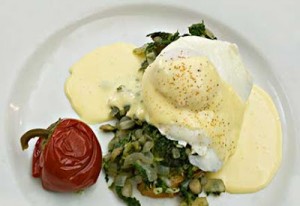 Eggs Rockefeller with Dandelion Greens and Hollandaise